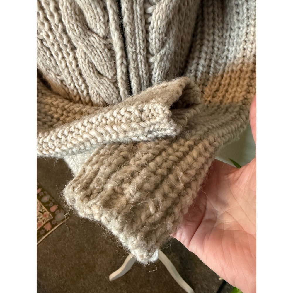 Italian Cardigan Sweater Jacket Beige GUC Cable Knit Alpaca Blend Fisherman S - Picture 3 of 9